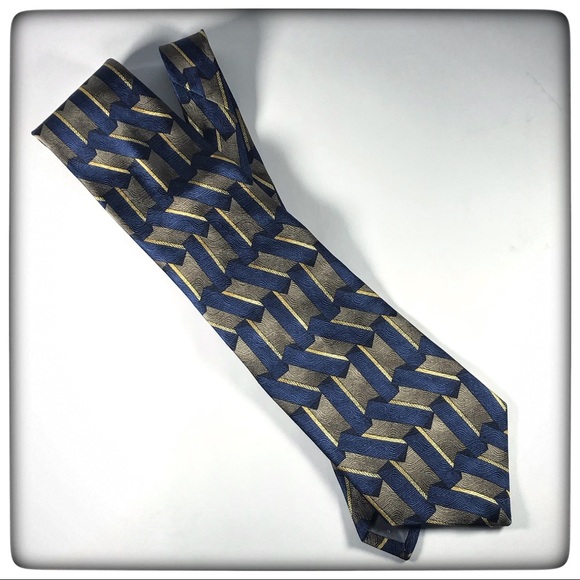 Albert Nipon Necktie Imported Silk Blue Gold NWT - Picture 1 of 5